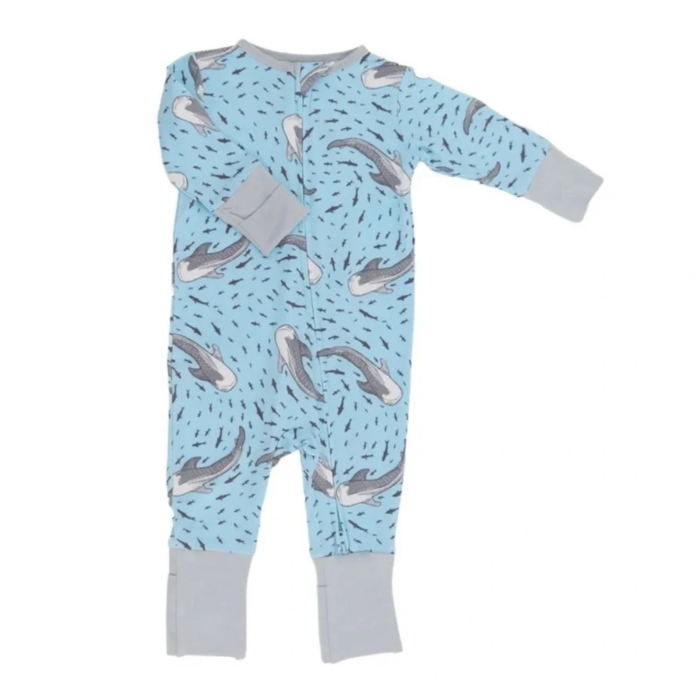 Sweet Bamboo 3-6 months Blue Shark Print Kids One Piece